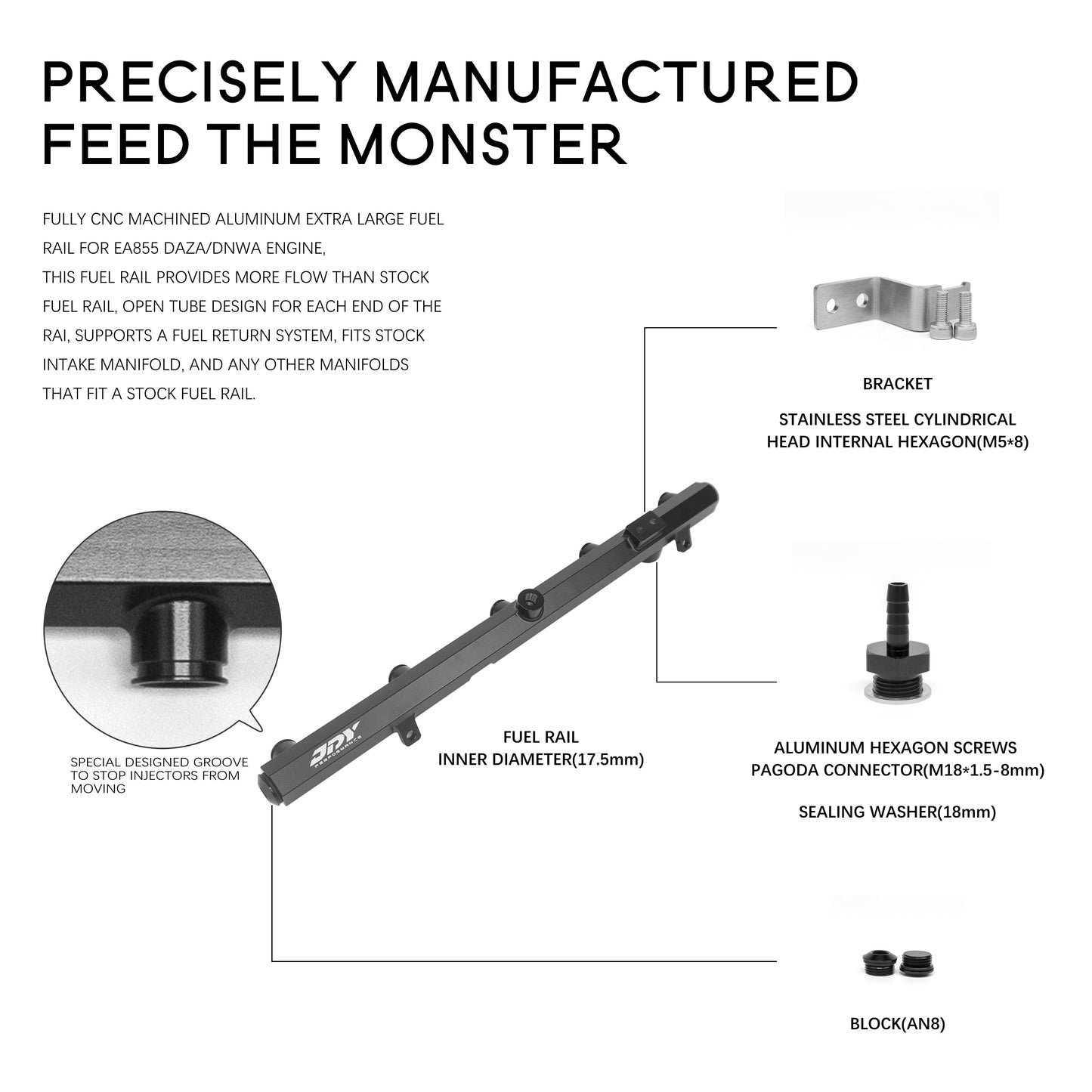 Billet Extra Large Fuel Rail For EA855 DAZA/DNWA Engine